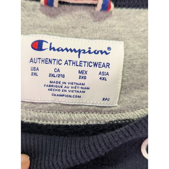 Champion Navy All-Over Script Logo Crewneck Sweatshirt Size 2XL - Picture 5 of 12